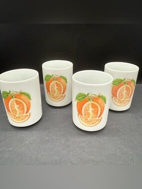 Seymour Mann Ceramic Juice Glass Set of 4 Orange Theme 80's Mid Century Modern